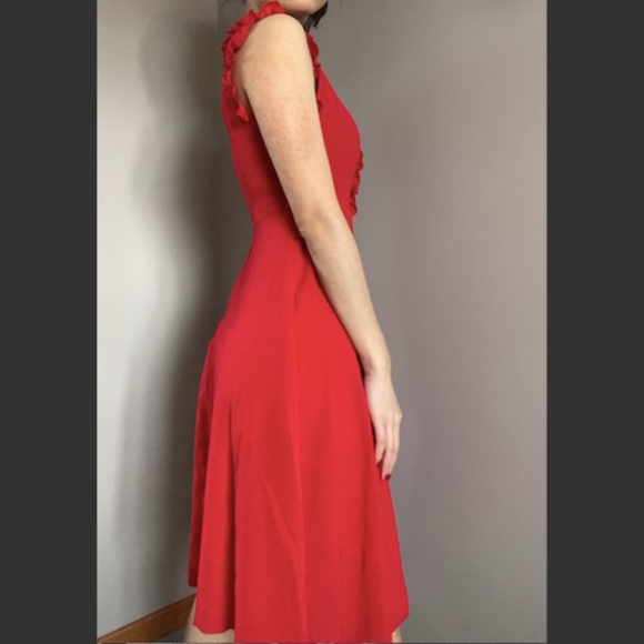 Red Ruffle Trim Sleeveless Fit and Flare Dress - Picture 2 of 6